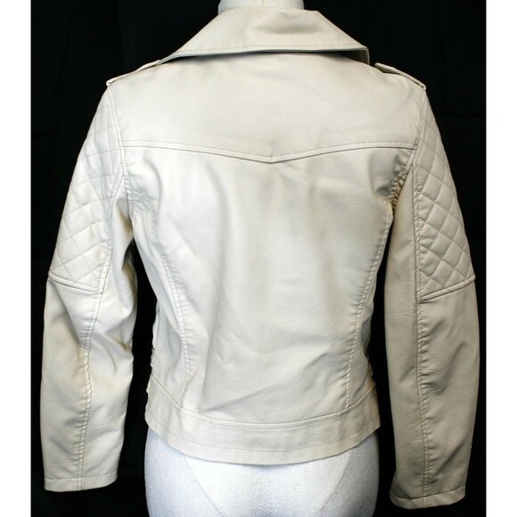 Ci Sono White Faux Vegan Leather Motorcycle Jacket Womens Small Pockets Quilted - Picture 6 of 11